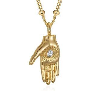 Palm Eye Dainty Gold 14K Gold Plated Hand Pendant Neckalces